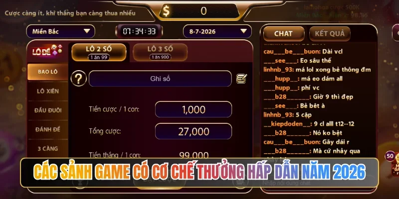 Các sảnh game có cơ chế thưởng hấp dẫn năm 2026