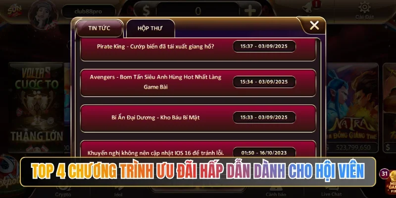 Top 4 chương trình ưu đãi hấp dẫn dành cho hội viên SUNWIN